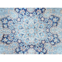 Load image into Gallery viewer, 10&#39;x12&#39;9&quot; Winter Sky With Bayern Blue, Hand Knotted Shiny Wool, Sides and Ends Professionally Secured, Cleaned, Semi Antique Persian Kerman, Excellent Condition, Worn Down, Sheared Low, Cropped Thin, Distressed Feel Oriental Rug FWR516666