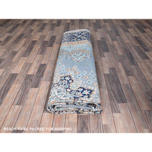 Load image into Gallery viewer, 10&#39;x12&#39;9&quot; Winter Sky With Bayern Blue, Hand Knotted Shiny Wool, Sides and Ends Professionally Secured, Cleaned, Semi Antique Persian Kerman, Excellent Condition, Worn Down, Sheared Low, Cropped Thin, Distressed Feel Oriental Rug FWR516666