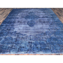 Load image into Gallery viewer, 8&#39;3&quot;x10&#39;9&quot; Nightshadow Blue, Overdyed, Vintage Persian Kerman, Extra Soft Wool, Worn and Distressed, Tone on Tone, Shaved Down, Hand Knotted, Cleaned with Sides and Edges Professionally Secured Oriental Rug FWR516672