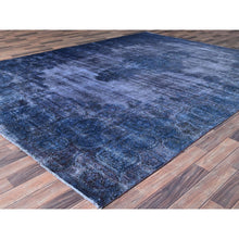 Load image into Gallery viewer, 8&#39;3&quot;x10&#39;9&quot; Nightshadow Blue, Overdyed, Vintage Persian Kerman, Extra Soft Wool, Worn and Distressed, Tone on Tone, Shaved Down, Hand Knotted, Cleaned with Sides and Edges Professionally Secured Oriental Rug FWR516672