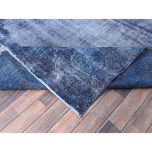 Load image into Gallery viewer, 8&#39;3&quot;x10&#39;9&quot; Nightshadow Blue, Overdyed, Vintage Persian Kerman, Extra Soft Wool, Worn and Distressed, Tone on Tone, Shaved Down, Hand Knotted, Cleaned with Sides and Edges Professionally Secured Oriental Rug FWR516672