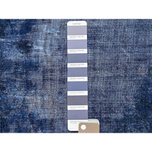 Load image into Gallery viewer, 8&#39;3&quot;x10&#39;9&quot; Nightshadow Blue, Overdyed, Vintage Persian Kerman, Extra Soft Wool, Worn and Distressed, Tone on Tone, Shaved Down, Hand Knotted, Cleaned with Sides and Edges Professionally Secured Oriental Rug FWR516672