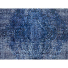 Load image into Gallery viewer, 8&#39;3&quot;x10&#39;9&quot; Nightshadow Blue, Overdyed, Vintage Persian Kerman, Extra Soft Wool, Worn and Distressed, Tone on Tone, Shaved Down, Hand Knotted, Cleaned with Sides and Edges Professionally Secured Oriental Rug FWR516672