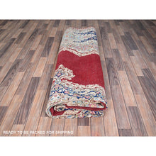 Load image into Gallery viewer, 9&#39;5&quot;x13&#39; Pale Violet Red With Byzantine Blue, Vintage Persian Kerman With Open Field Medallion Design, Evenly Worn Abrash, Professionally Secured and Cleaned, Sheared Low, Hand Knotted Pure Wool Distressed Feel Oriental Rug FWR516696