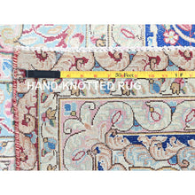 Load image into Gallery viewer, 9&#39;5&quot;x13&#39; Pale Violet Red With Byzantine Blue, Vintage Persian Kerman With Open Field Medallion Design, Evenly Worn Abrash, Professionally Secured and Cleaned, Sheared Low, Hand Knotted Pure Wool Distressed Feel Oriental Rug FWR516696