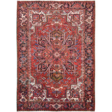 Load image into Gallery viewer, 7&#39;2&quot;x9&#39;10&quot; Burning Brush Red, Rustic Look, Sides and Ends Professionally Cleaned and Secured, Vintage and 100% Wool Good Condition Semi Antique Persian Heriz Design, Hand Knotted, Oriental Rug FWR516828