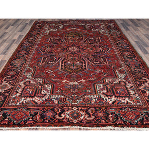 7'2"x9'10" Burning Brush Red, Rustic Look, Sides and Ends Professionally Cleaned and Secured, Vintage and 100% Wool Good Condition Semi Antique Persian Heriz Design, Hand Knotted, Oriental Rug FWR516828