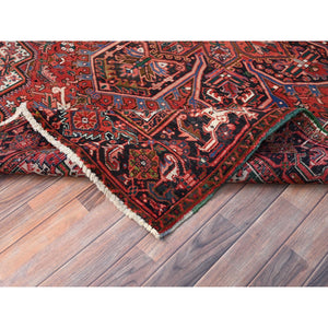 7'2"x9'10" Burning Brush Red, Rustic Look, Sides and Ends Professionally Cleaned and Secured, Vintage and 100% Wool Good Condition Semi Antique Persian Heriz Design, Hand Knotted, Oriental Rug FWR516828