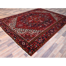 Load image into Gallery viewer, 7&#39;1&quot;x9&#39;6&quot; Lusty Red With Brewers Blue, Cleaned and Secured Sides and Ends, Vivid and Shiny Wool, Great Condition Hand Knotted Vintage Persian Heriz Oriental Rug FWR517044