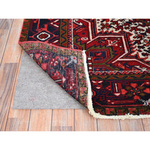 Load image into Gallery viewer, 7&#39;1&quot;x9&#39;6&quot; Lusty Red With Brewers Blue, Cleaned and Secured Sides and Ends, Vivid and Shiny Wool, Great Condition Hand Knotted Vintage Persian Heriz Oriental Rug FWR517044