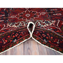 Load image into Gallery viewer, 7&#39;1&quot;x9&#39;6&quot; Lusty Red With Brewers Blue, Cleaned and Secured Sides and Ends, Vivid and Shiny Wool, Great Condition Hand Knotted Vintage Persian Heriz Oriental Rug FWR517044