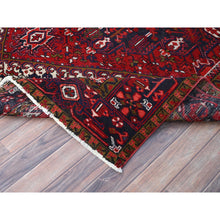 Load image into Gallery viewer, 7&#39;1&quot;x9&#39;6&quot; Lusty Red With Brewers Blue, Cleaned and Secured Sides and Ends, Vivid and Shiny Wool, Great Condition Hand Knotted Vintage Persian Heriz Oriental Rug FWR517044