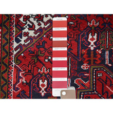 Load image into Gallery viewer, 7&#39;1&quot;x9&#39;6&quot; Lusty Red With Brewers Blue, Cleaned and Secured Sides and Ends, Vivid and Shiny Wool, Great Condition Hand Knotted Vintage Persian Heriz Oriental Rug FWR517044