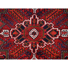 Load image into Gallery viewer, 7&#39;1&quot;x9&#39;6&quot; Lusty Red With Brewers Blue, Cleaned and Secured Sides and Ends, Vivid and Shiny Wool, Great Condition Hand Knotted Vintage Persian Heriz Oriental Rug FWR517044