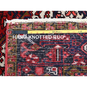 7'1"x9'6" Lusty Red With Brewers Blue, Cleaned and Secured Sides and Ends, Vivid and Shiny Wool, Great Condition Hand Knotted Vintage Persian Heriz Oriental Rug FWR517044