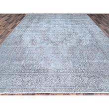 Load image into Gallery viewer, 9&#39;5&quot;x12&#39; Puritan Gray, Hand Knotted Shiny Wool, Sides and Ends Professionally Secured, Cleaned, Semi Antique Persian Silver Wash Tabriz, Good Condition, Worn Down, Sheared Low, Cropped Thin, Distressed Feel Oriental Rug FWR517134