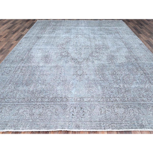 9'5"x12' Puritan Gray, Hand Knotted Shiny Wool, Sides and Ends Professionally Secured, Cleaned, Semi Antique Persian Silver Wash Tabriz, Good Condition, Worn Down, Sheared Low, Cropped Thin, Distressed Feel Oriental Rug FWR517134