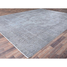 Load image into Gallery viewer, 9&#39;5&quot;x12&#39; Puritan Gray, Hand Knotted Shiny Wool, Sides and Ends Professionally Secured, Cleaned, Semi Antique Persian Silver Wash Tabriz, Good Condition, Worn Down, Sheared Low, Cropped Thin, Distressed Feel Oriental Rug FWR517134