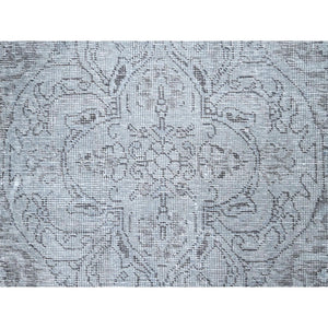 9'5"x12' Puritan Gray, Hand Knotted Shiny Wool, Sides and Ends Professionally Secured, Cleaned, Semi Antique Persian Silver Wash Tabriz, Good Condition, Worn Down, Sheared Low, Cropped Thin, Distressed Feel Oriental Rug FWR517134