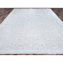 Load image into Gallery viewer, 9&#39;4&quot;x12&#39;1&quot; Intense White, Vintage Persian Tabriz, Seared Low, Cropped Thin, Great Condition, Sides and Ends Professionally Secured, Cleaned, Hand Knotted Evenly Worn 100% Wool, Oriental Rug FWR517152