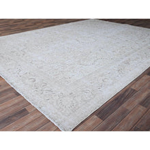 Load image into Gallery viewer, 9&#39;4&quot;x12&#39;1&quot; Intense White, Vintage Persian Tabriz, Seared Low, Cropped Thin, Great Condition, Sides and Ends Professionally Secured, Cleaned, Hand Knotted Evenly Worn 100% Wool, Oriental Rug FWR517152