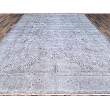 Load image into Gallery viewer, 9&#39;6&quot;x12&#39;4&quot; Silver Sconce Gray, Hand Knotted Distressed Vintage Persian Tabriz, Silver Wash Great Condition, Sheared Low, Sides and Ends Secured, Professionally Cleaned, All Wool Evenly Worn, Oriental Rug FWR517158