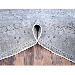 9'6"x12'4" Silver Sconce Gray, Hand Knotted Distressed Vintage Persian Tabriz, Silver Wash Great Condition, Sheared Low, Sides and Ends Secured, Professionally Cleaned, All Wool Evenly Worn, Oriental Rug FWR517158