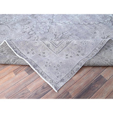 Load image into Gallery viewer, 9&#39;6&quot;x12&#39;4&quot; Silver Sconce Gray, Hand Knotted Distressed Vintage Persian Tabriz, Silver Wash Great Condition, Sheared Low, Sides and Ends Secured, Professionally Cleaned, All Wool Evenly Worn, Oriental Rug FWR517158