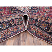 Load image into Gallery viewer, 10&#39;x12&#39;7&quot; Barbados Cherry Red, Vintage Persian Mashad, Hand Knotted 100% Wool, Sheared Low and Cropped Thin, Distressed Look, Good Condition, Cleaned, Sides and Ends Professionally Secured, Worn Oriental Rug FWR517170