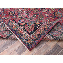 Load image into Gallery viewer, 10&#39;x12&#39;7&quot; Barbados Cherry Red, Vintage Persian Mashad, Hand Knotted 100% Wool, Sheared Low and Cropped Thin, Distressed Look, Good Condition, Cleaned, Sides and Ends Professionally Secured, Worn Oriental Rug FWR517170