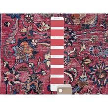 Load image into Gallery viewer, 10&#39;x12&#39;7&quot; Barbados Cherry Red, Vintage Persian Mashad, Hand Knotted 100% Wool, Sheared Low and Cropped Thin, Distressed Look, Good Condition, Cleaned, Sides and Ends Professionally Secured, Worn Oriental Rug FWR517170