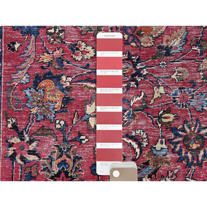 10'x12'7" Barbados Cherry Red, Vintage Persian Mashad, Hand Knotted 100% Wool, Sheared Low and Cropped Thin, Distressed Look, Good Condition, Cleaned, Sides and Ends Professionally Secured, Worn Oriental Rug FWR517170