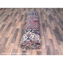 Load image into Gallery viewer, 10&#39;x12&#39;7&quot; Barbados Cherry Red, Vintage Persian Mashad, Hand Knotted 100% Wool, Sheared Low and Cropped Thin, Distressed Look, Good Condition, Cleaned, Sides and Ends Professionally Secured, Worn Oriental Rug FWR517170