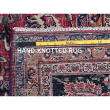 Load image into Gallery viewer, 10&#39;x12&#39;7&quot; Barbados Cherry Red, Vintage Persian Mashad, Hand Knotted 100% Wool, Sheared Low and Cropped Thin, Distressed Look, Good Condition, Cleaned, Sides and Ends Professionally Secured, Worn Oriental Rug FWR517170