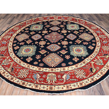 Load image into Gallery viewer, 9&#39;x9&#39; Anchors Aweigh Blue with Upsdell Red, Natural Dyes, Densely Woven, Pure Wool, Special Kazak All Over Geometric Design, Hand Knotted Round Oriental Rug FWR517308