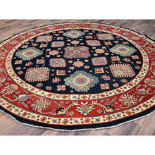 Load image into Gallery viewer, 9&#39;x9&#39; Anchors Aweigh Blue with Upsdell Red, Natural Dyes, Densely Woven, Pure Wool, Special Kazak All Over Geometric Design, Hand Knotted Round Oriental Rug FWR517308