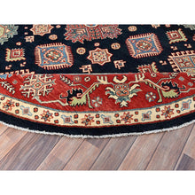 Load image into Gallery viewer, 9&#39;x9&#39; Anchors Aweigh Blue with Upsdell Red, Natural Dyes, Densely Woven, Pure Wool, Special Kazak All Over Geometric Design, Hand Knotted Round Oriental Rug FWR517308