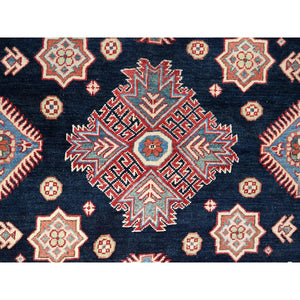 9'x9' Anchors Aweigh Blue with Upsdell Red, Natural Dyes, Densely Woven, Pure Wool, Special Kazak All Over Geometric Design, Hand Knotted Round Oriental Rug FWR517308