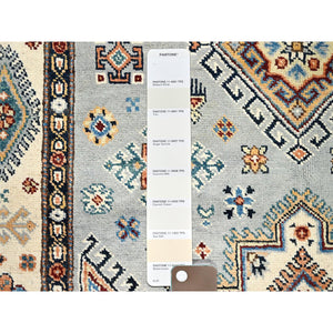 4'x5'9" Stone Eagle Gray and Gnocchi Beige, Special Kazak, Geometric Design, Hand Knotted 100% Wool Densely Woven Vegetable Dyes Oriental Rug FWR517530