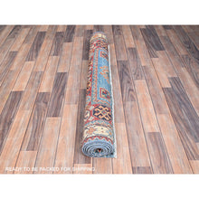 Load image into Gallery viewer, 3&#39;10&quot;x5&#39;10&quot; Tufts Blue, Vegetable Dyes, 100% Wool, Afghan Special Kazak with Geometrical Medallions, Hand Knotted, Oriental Rug FWR517542