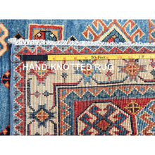 Load image into Gallery viewer, 3&#39;10&quot;x5&#39;10&quot; Tufts Blue, Vegetable Dyes, 100% Wool, Afghan Special Kazak with Geometrical Medallions, Hand Knotted, Oriental Rug FWR517542