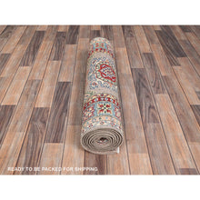 Load image into Gallery viewer, 2&#39;7&quot;x9&#39;3&quot; Silver Pink Gray, Natural Dyes, Hand Knotted Densely Woven, Kazak with Geometric Pattern, Oriental Extra Soft Wool Runner Rug FWR517734