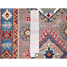 Load image into Gallery viewer, 2&#39;6&quot;x9&#39;2&quot; Dusty Gray and Lapis Blue, Extra Soft Wool Kazak With Geometric Design, Dense Weave and Vegetable Dyes, Runner Oriental Hand Knotted Rug FWR517740