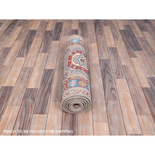 Load image into Gallery viewer, 2&#39;6&quot;x9&#39;2&quot; Dusty Gray and Lapis Blue, Extra Soft Wool Kazak With Geometric Design, Dense Weave and Vegetable Dyes, Runner Oriental Hand Knotted Rug FWR517740