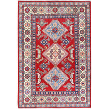 Load image into Gallery viewer, 3&#39;10&quot;x5&#39;8&quot; Show Stopper Red, All Wool, Densely Woven, Natural Dyes, Kazak Tribal Design, Hand Knotted Oriental Rug FWR517776