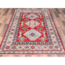 Load image into Gallery viewer, 3&#39;10&quot;x5&#39;8&quot; Show Stopper Red, All Wool, Densely Woven, Natural Dyes, Kazak Tribal Design, Hand Knotted Oriental Rug FWR517776