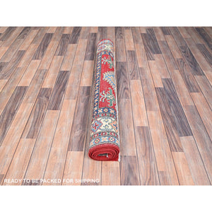 3'10"x5'8" Show Stopper Red, All Wool, Densely Woven, Natural Dyes, Kazak Tribal Design, Hand Knotted Oriental Rug FWR517776