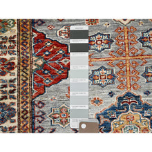 Load image into Gallery viewer, 4&#39;x6&#39; Dolphin Gray, Vegetable Dyes, 100% Wool, Densely Woven Afghan Super Kazak with Geometric Elements, Hand Knotted, Oriental Rug FWR517920