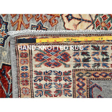 Load image into Gallery viewer, 4&#39;x6&#39; Dolphin Gray, Vegetable Dyes, 100% Wool, Densely Woven Afghan Super Kazak with Geometric Elements, Hand Knotted, Oriental Rug FWR517920