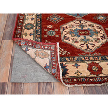 Load image into Gallery viewer, 4&#39;x6&#39; Crimson Red, Large Triple Medallion, All Wool, Densely Woven, Natural Dyes, Kazak Tribal Design, Hand Knotted Oriental Rug FWR517926